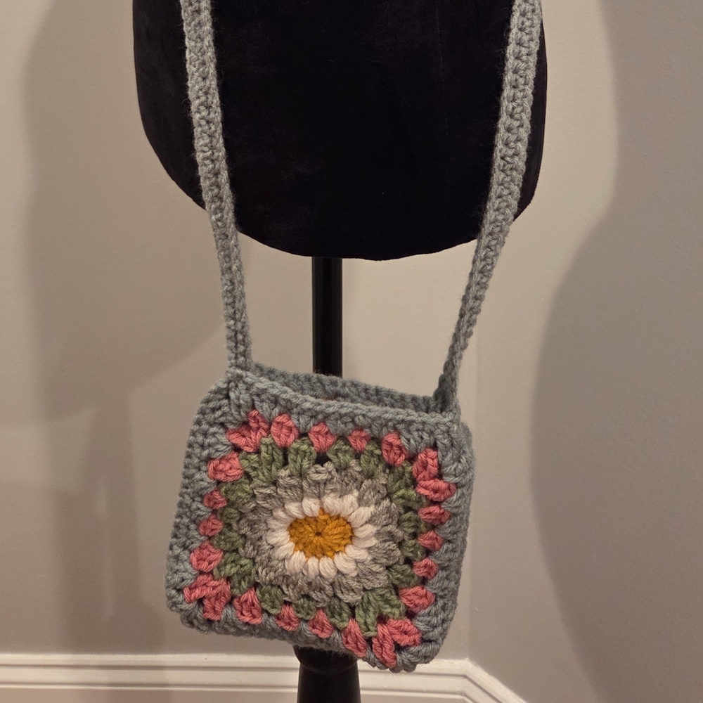 Handcrafted Crocheted Granny Square Crossbody - Multicolor